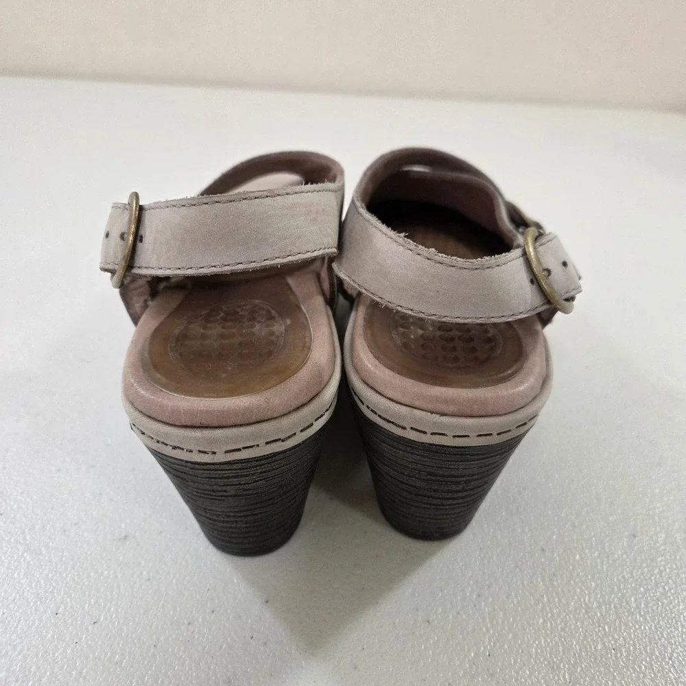 Dansko Taupe Leather Slingback‎ Wedge Clogs Buckle Strap Shoes Womens 36